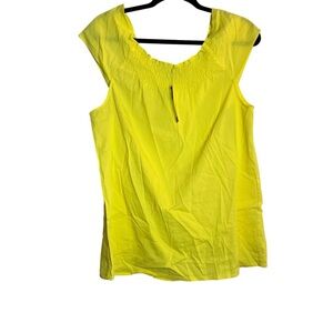 NWT Theory Womens Jennias Butter Yellow Smocked Linen Blend Sleeveless Top Large